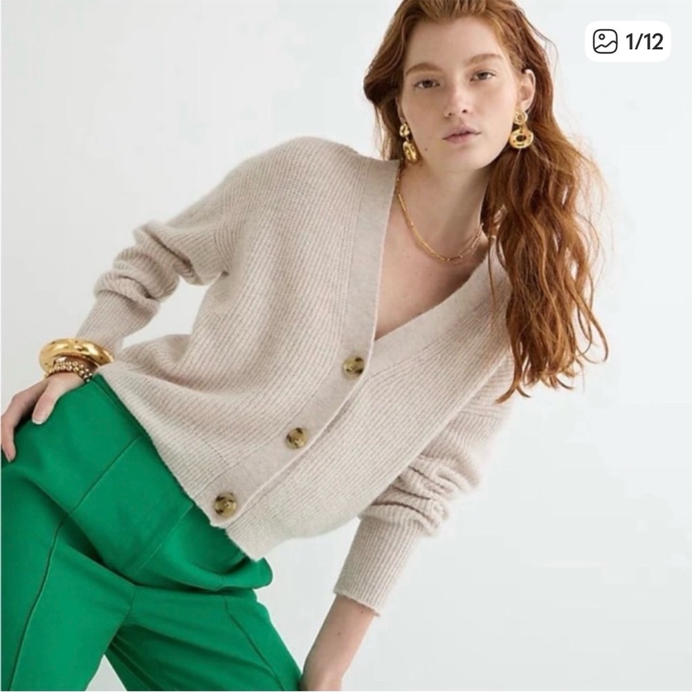 J. Crew Alpaca/Wool Blend‎ Oatmeal Cropped Cardigan Size XS